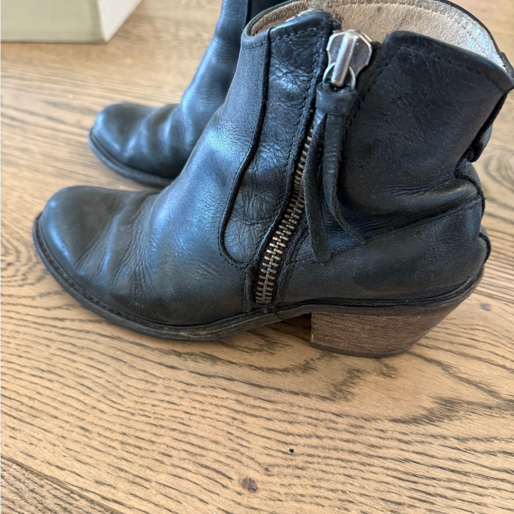 John Fluevog Black and Brown Ankle Boots with Side Zippers